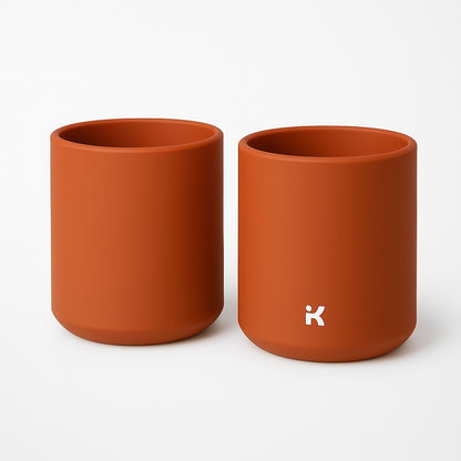 Terra Cotta silicone mug set with spill-resistant design and easy-grip handles for babies and toddlers