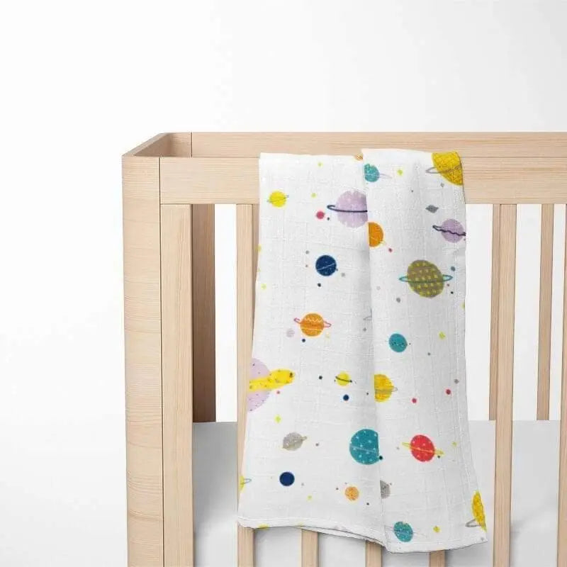  58x58cm bamboo baby blanket with cosmic design - compact size for newborns, car seats, and strollers - naturally hypoallergenic