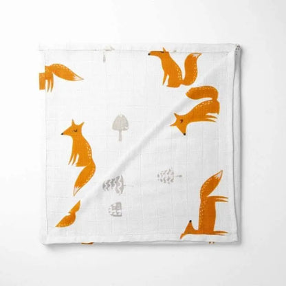 Full view of fox bamboo baby blanket showing soft bamboo fabric and gentle fox print