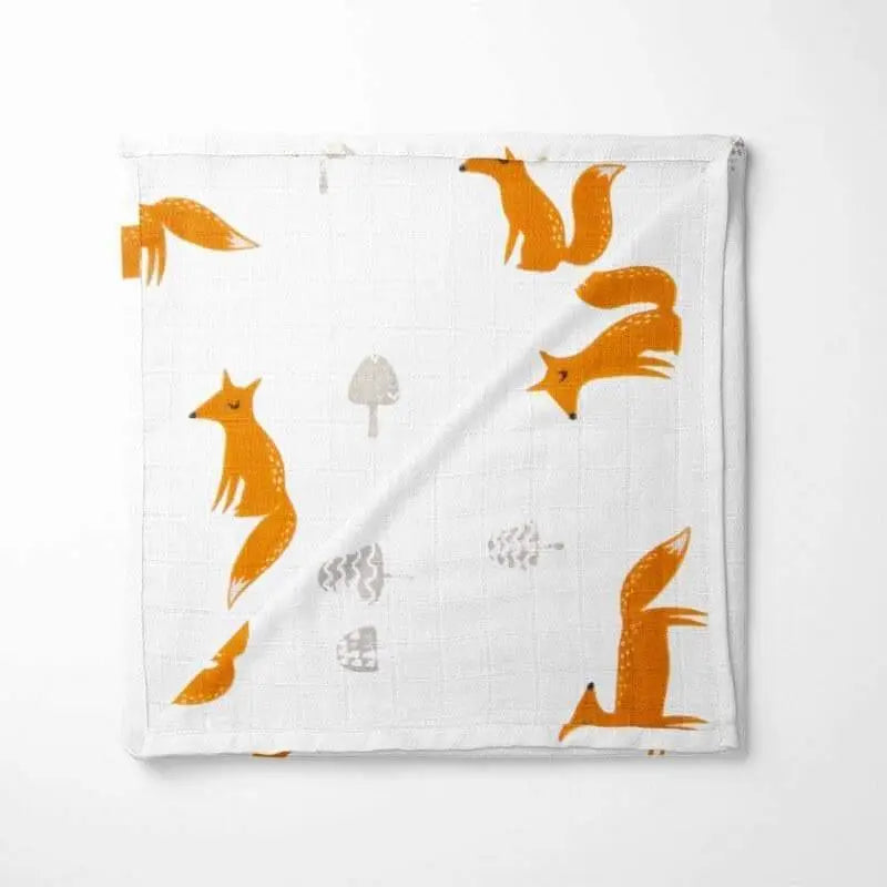Full view of fox bamboo baby blanket showing soft bamboo fabric and gentle fox print