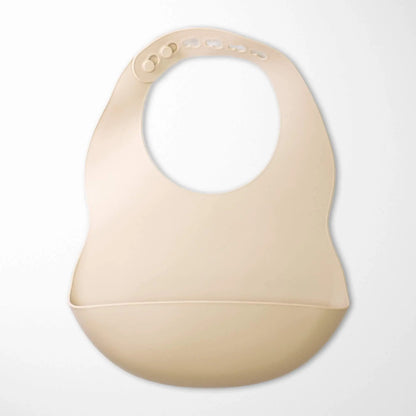 Pearl Beige BPA-free silicone baby bib - waterproof with food catching pocket for mess-free meals
