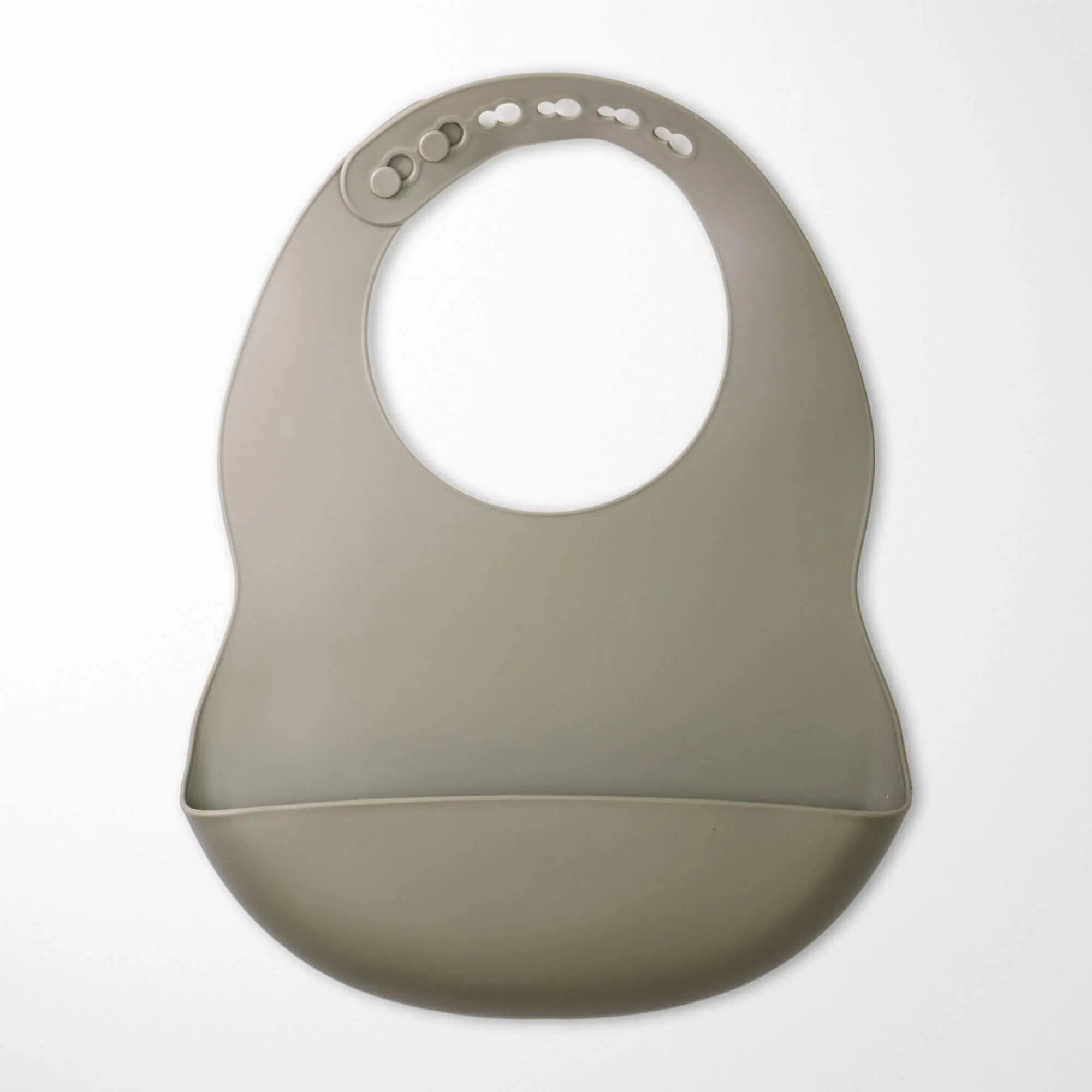 Sage Green silicone baby bib with wide food pocket - easy clean waterproof BPA-free design