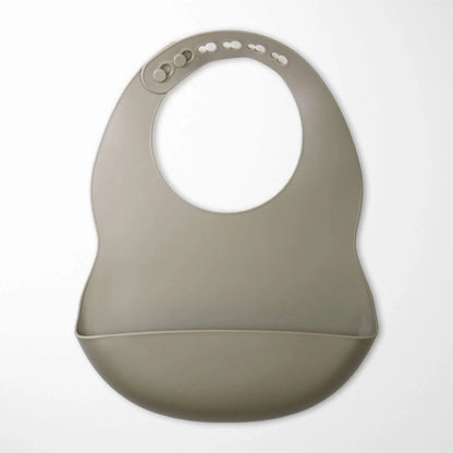 Sage Green silicone baby bib with wide food pocket - easy clean waterproof BPA-free design