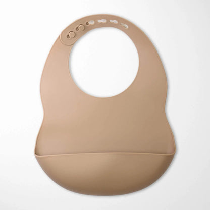Sand Color easy clean silicone baby bib - waterproof feeding bib with adjustable neck straps