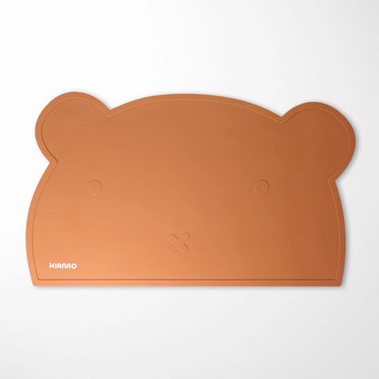 Beige Rotten bear silicone placemat featuring adorable ear details and spill-containing raised edges