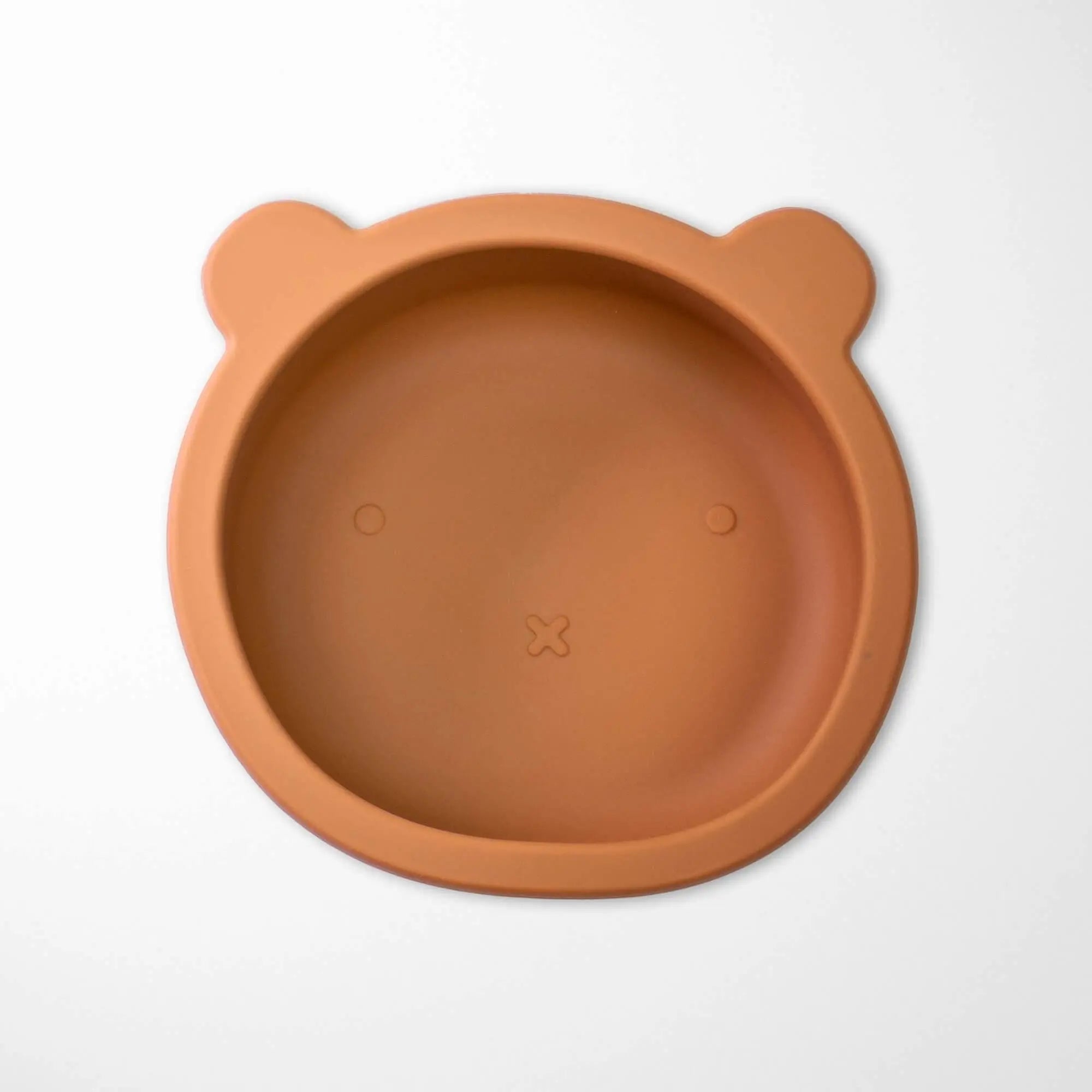 beige rotten silicone bear bowl with no-slip suction base and gentle rounded edges safe for baby self-feeding