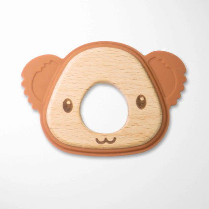  beige rotten koala silicone and wood teether toy with wooden center and easy-grip design