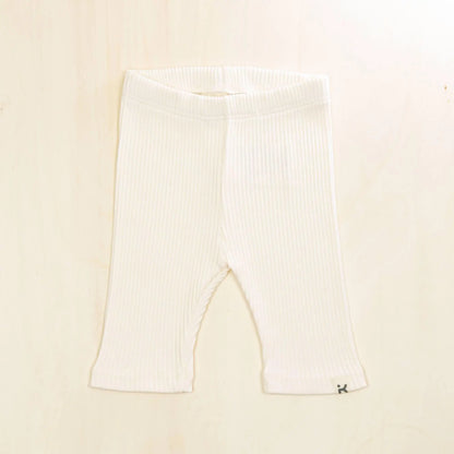 blossom white baby leggings in hypoallergenic organic cotton, stretchy ribbed baby pants for sensitive skin