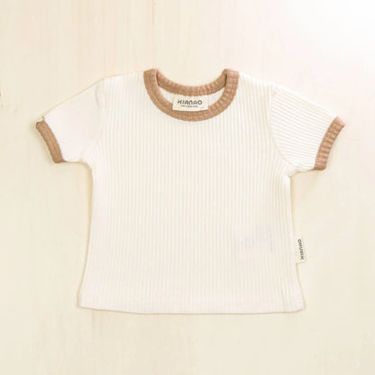 blossom white organic cotton baby ringer t-shirt with contrasting trim made from 95% organic cotton