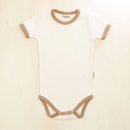blossom white short sleeve organic cotton baby bodysuit with contrast trim perfect for sensitive skin