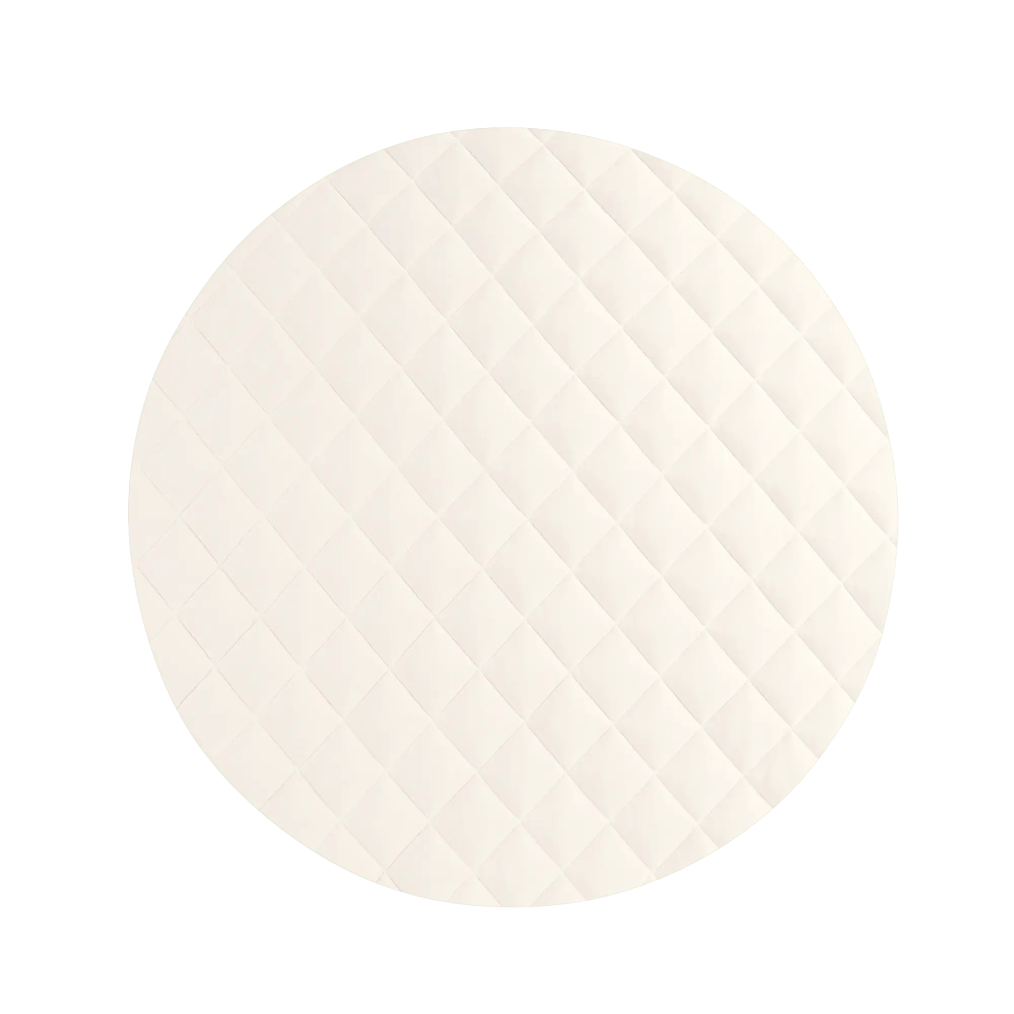 cream round baby play mat with quilted design and premium vegan leather surface