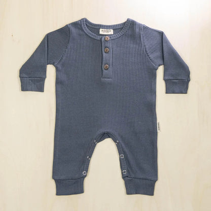 indigo blue organic cotton baby jumpsuit made with 95% organic cotton for maximum comfort