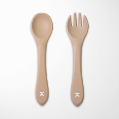 KIANAO Flatware Sets Sand Color Silicone Spoon and Fork Set