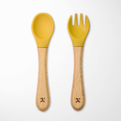 KIANAO Flatware Sets Sand Yellow Bamboo Spoon and Fork Set
