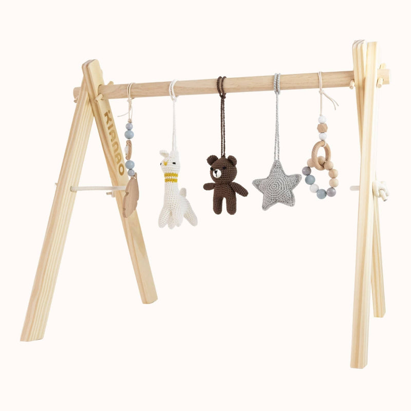 KIANAO Play Gyms Toy with Wood Baby Gym Bear and Lama Play Gym Set