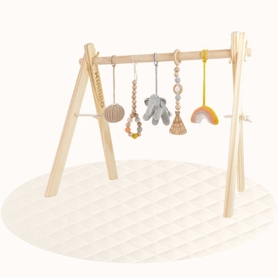KIANAO Play Gyms With Wooden Baby Gym / With Playmat (Ø120cm) Rainbow Play Gym Set