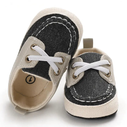 light gray baby sneakers with black accent perfect for first steps and early walking