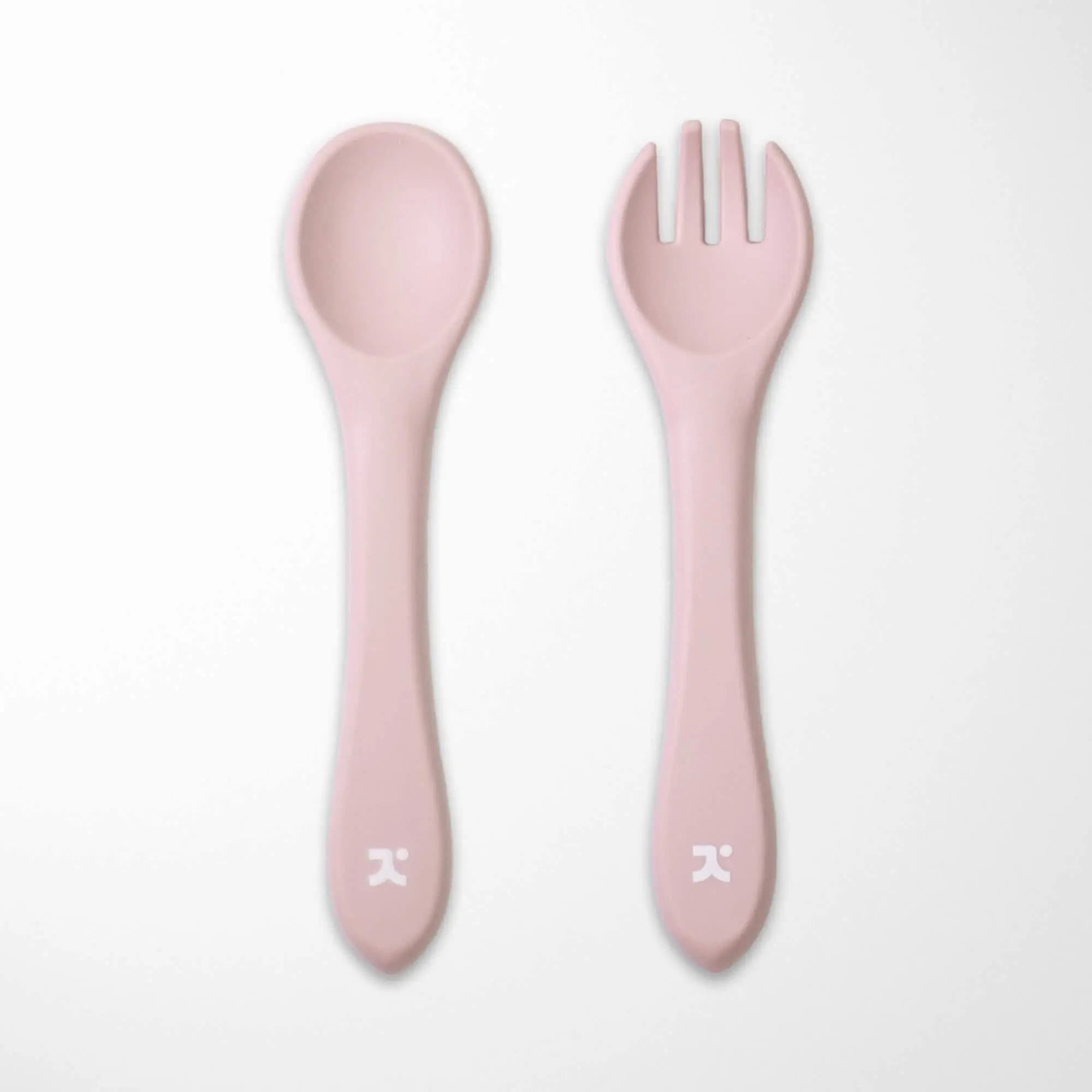 light pink silicone baby spoon and fork set with durable construction for long-lasting use