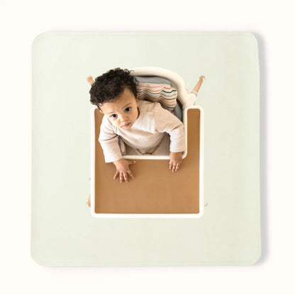 oat cream waterproof baby play mat with premium vegan leather surface and central tan play area