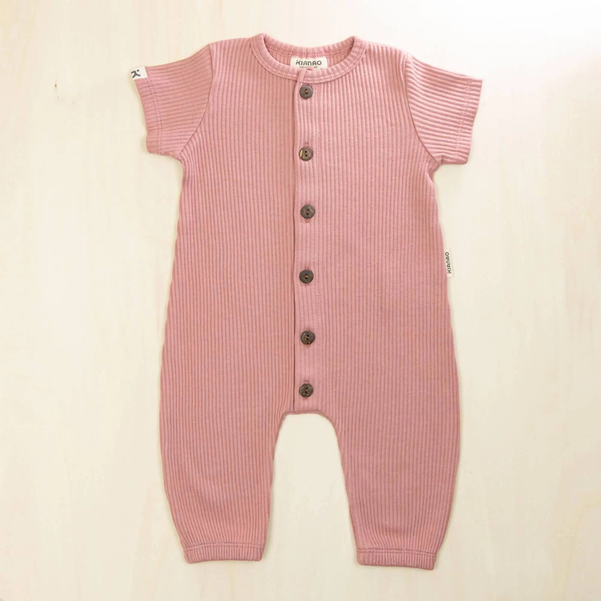 old rose baby jumpsuit with button front design, organic cotton baby clothes with tagless comfort