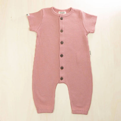 old rose baby jumpsuit with button front design, organic cotton baby clothes with tagless comfort