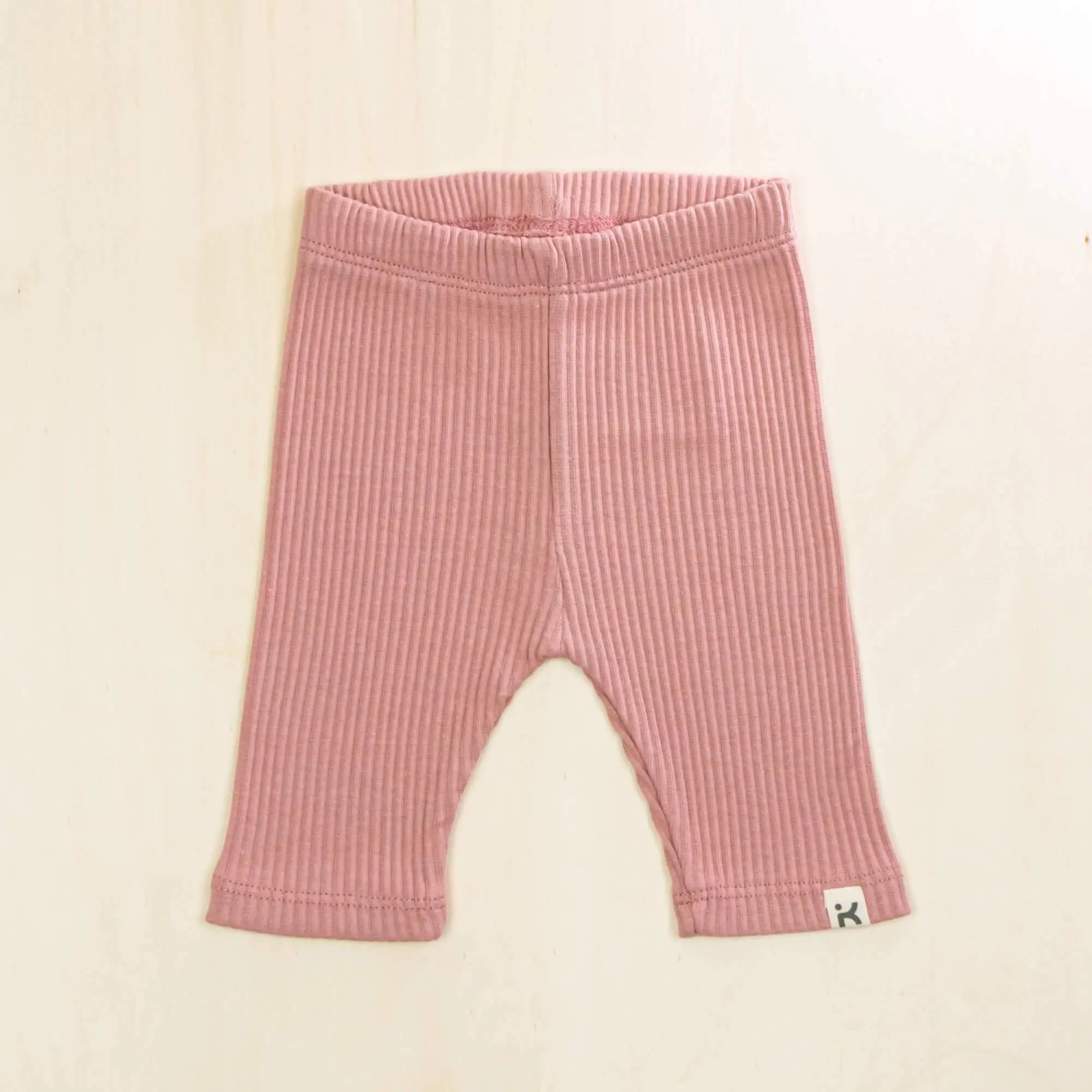 old rose ribbed baby leggings in organic cotton with comfortable elastic waistband for everyday wear