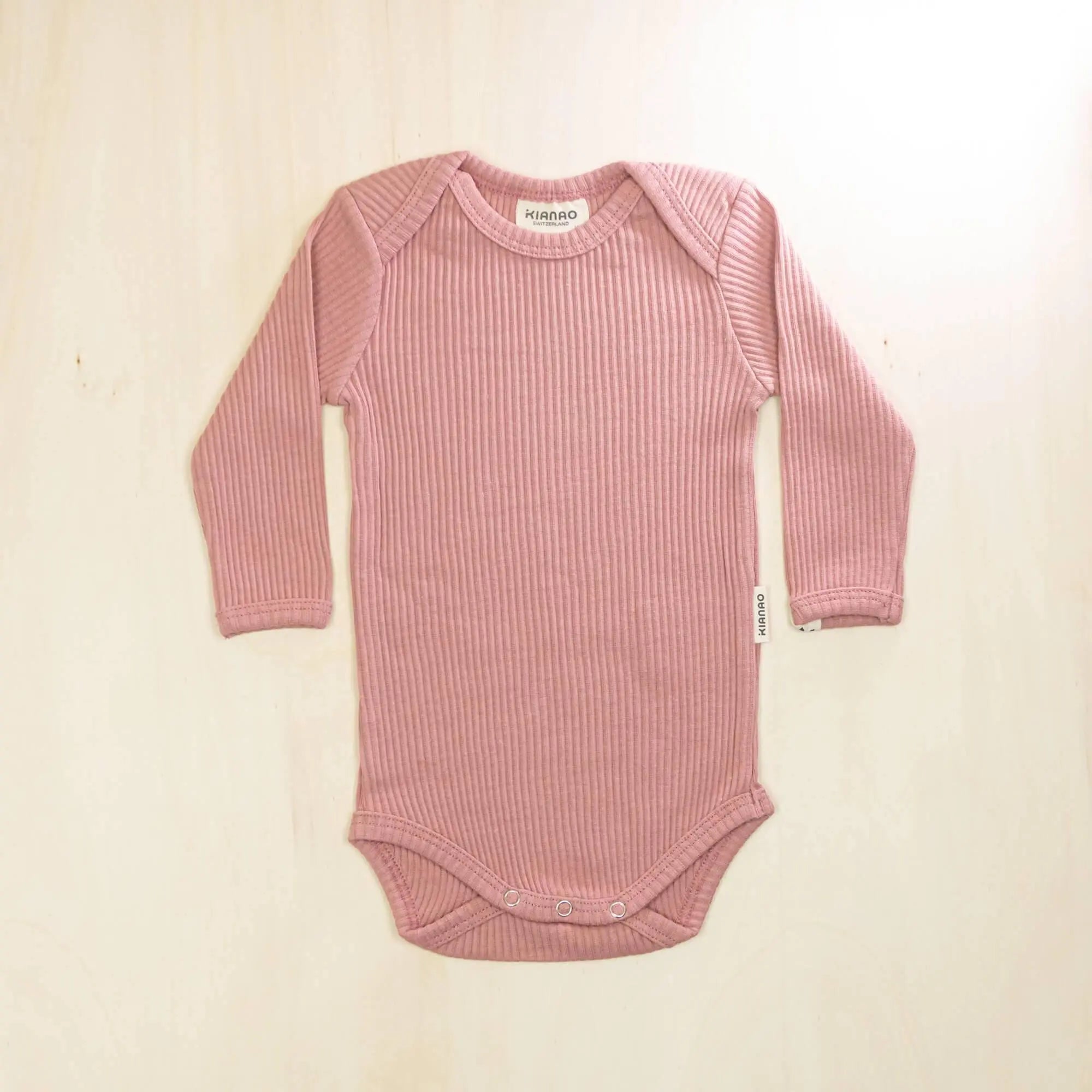 old rose long sleeve organic cotton baby bodysuit with reinforced seams for durability and comfort