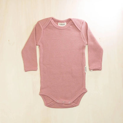 old rose long sleeve organic cotton baby bodysuit with reinforced seams for durability and comfort