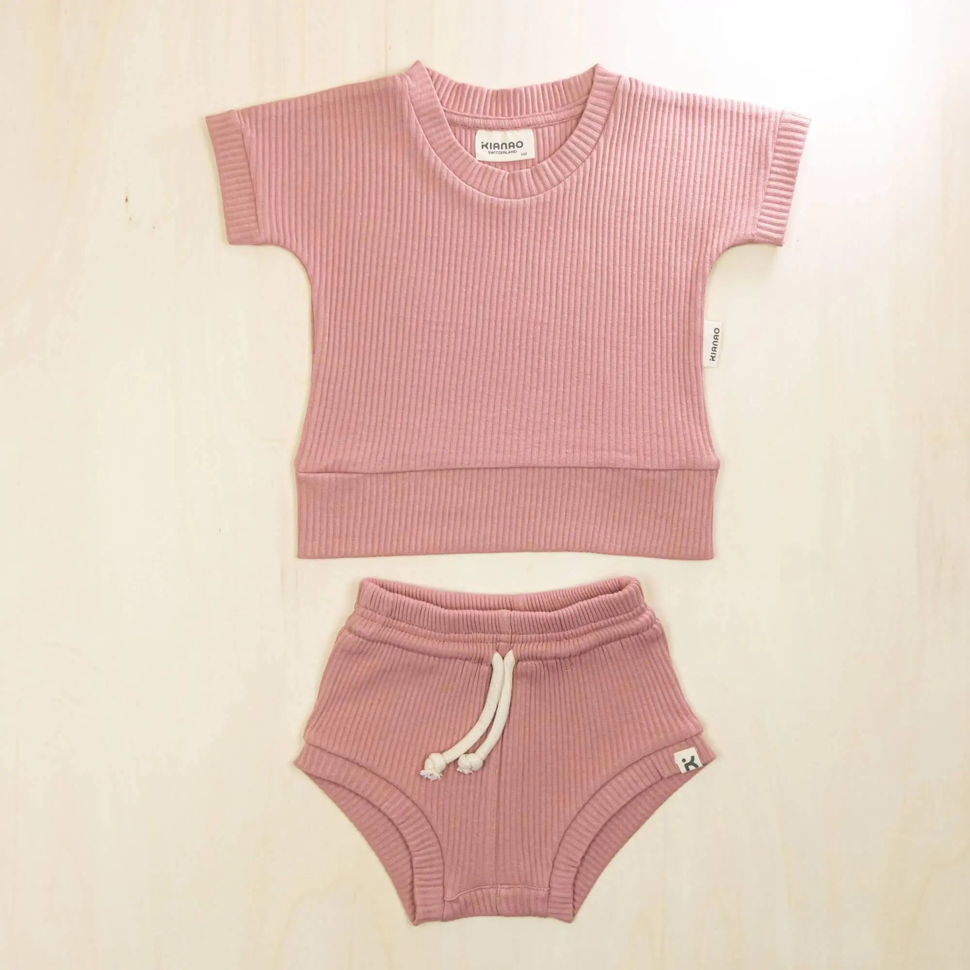 old rose organic cotton two-piece set with comfortable elastic waistband shorts for unrestricted movement