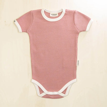 old rose short sleeve organic cotton baby bodysuit made from 95% organic cotton with stretchy ribbed texture
