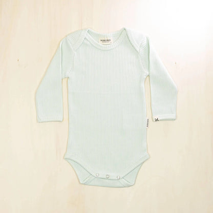 pale turquoise long sleeve organic cotton baby bodysuit made from 95% organic cotton for sensitive skin