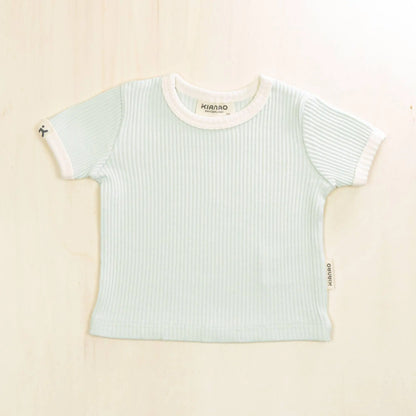 pale turquoise organic cotton baby ringer shirt with gentle ribbed fabric ideal for sensitive skin