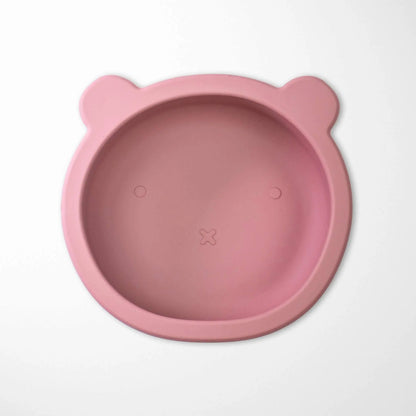 pastel violet bear-shaped baby bowl with secure suction base preventing tipping and spills during mealtime