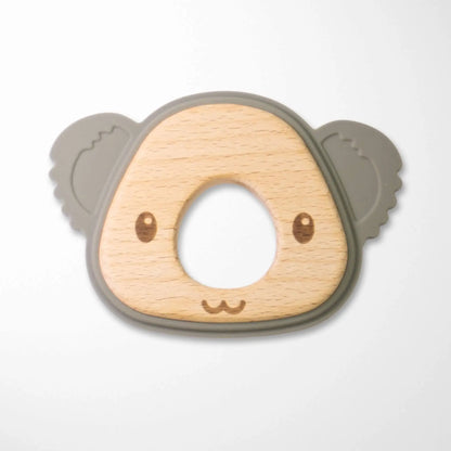 pastel violet koala silicone and wood teether combining smooth wooden center with soft silicone edges