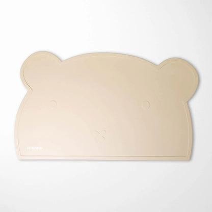 Pearl Beige bear silicone placemat with playful ears and raised border to contain food and liquid spills