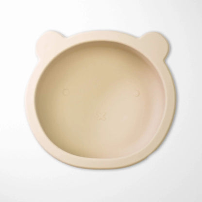 pearl beige bear bowl with suction base made from food-grade silicone perfect for baby-led weaning and self-feeding