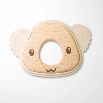 pearl beige koala silicone and wood teether featuring food-grade materials for safe teething relief