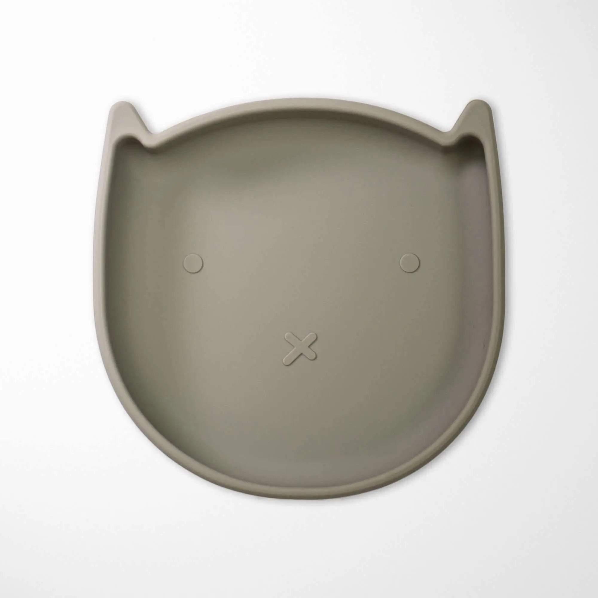 Sage Green baby silicone cat plate with non-slip suction base and cute ear details for divided sections