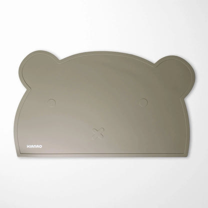 Sage Green bear silicone placemat featuring whimsical bear shape and smooth surface that wipes clean easily