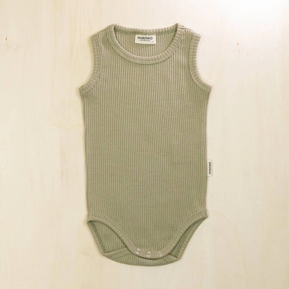 sage green organic cotton baby bodysuit perfect for layering or warm weather wear
