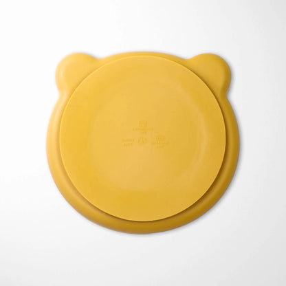 Back view of Sand Yellow baby silicone plate revealing the strong suction base that keeps plate secure