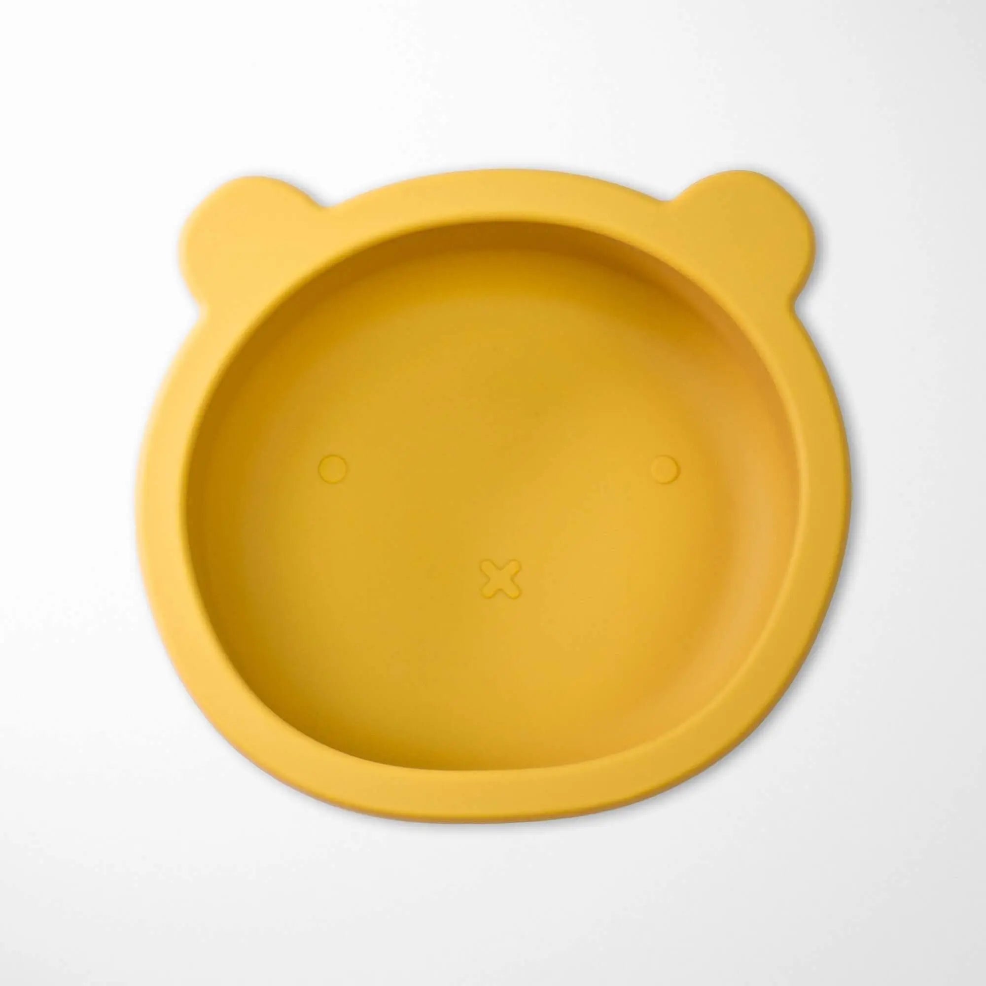 sand yellow silicone bear suction bowl with cute ears and strong base that prevents spills during baby feeding time