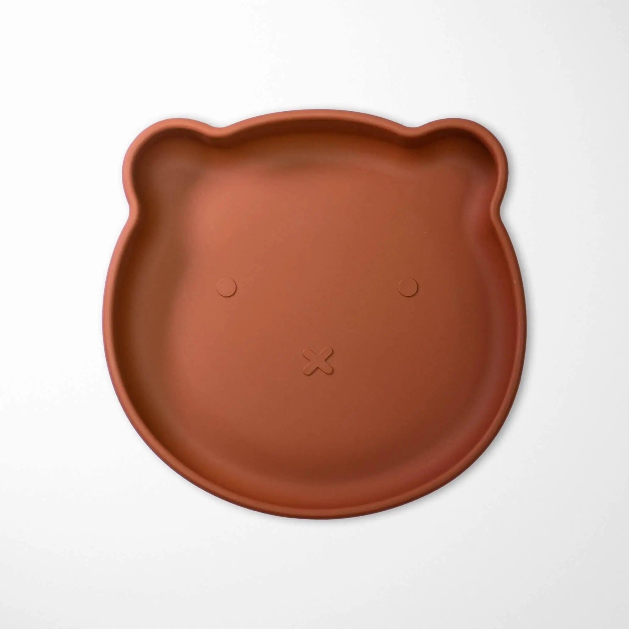 Satin Brown baby silicone plate featuring friendly bear design and non-slip base for mess-free meals