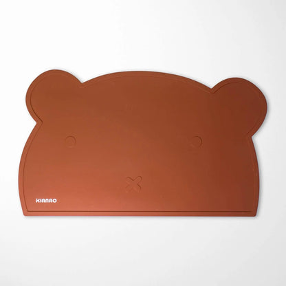 Satin Brown bear silicone placemat with cute ear details, raised edges and non-slip bottom for mess-free meals