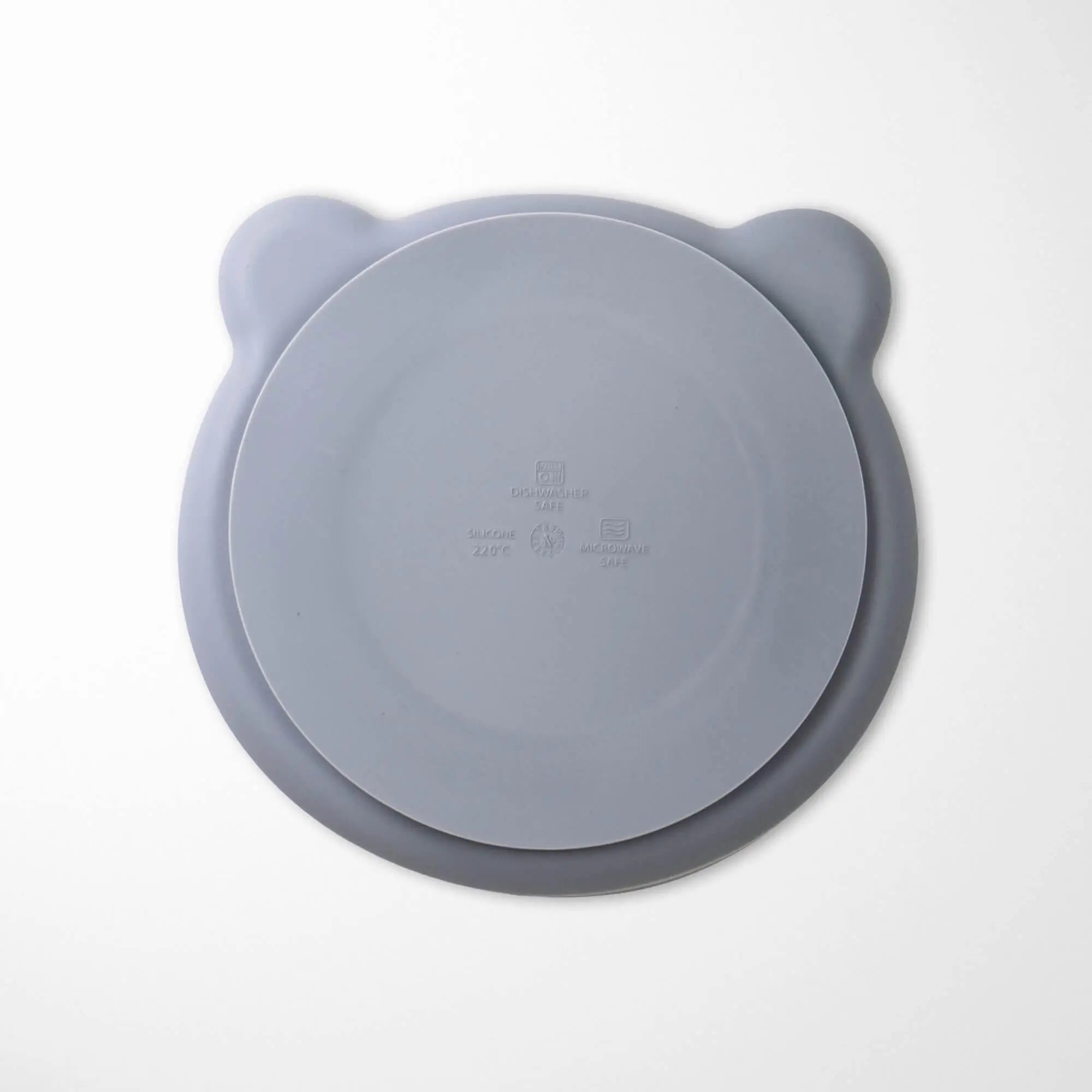 Back view of Slate Gray baby silicone plate showing the sturdy suction mechanism that prevents tipping