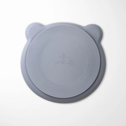 Back view of Slate Gray baby silicone plate showing the sturdy suction mechanism that prevents tipping