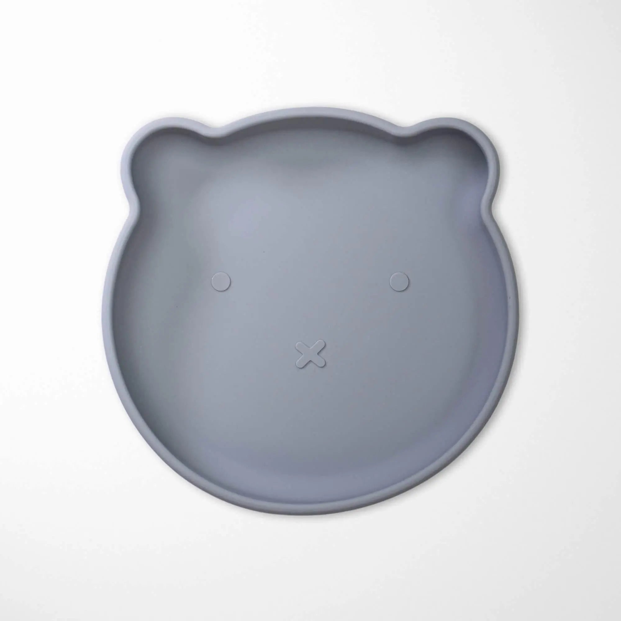 Slate Gray baby silicone plate with adorable bear design, suction base and perfect depth for self-feeding