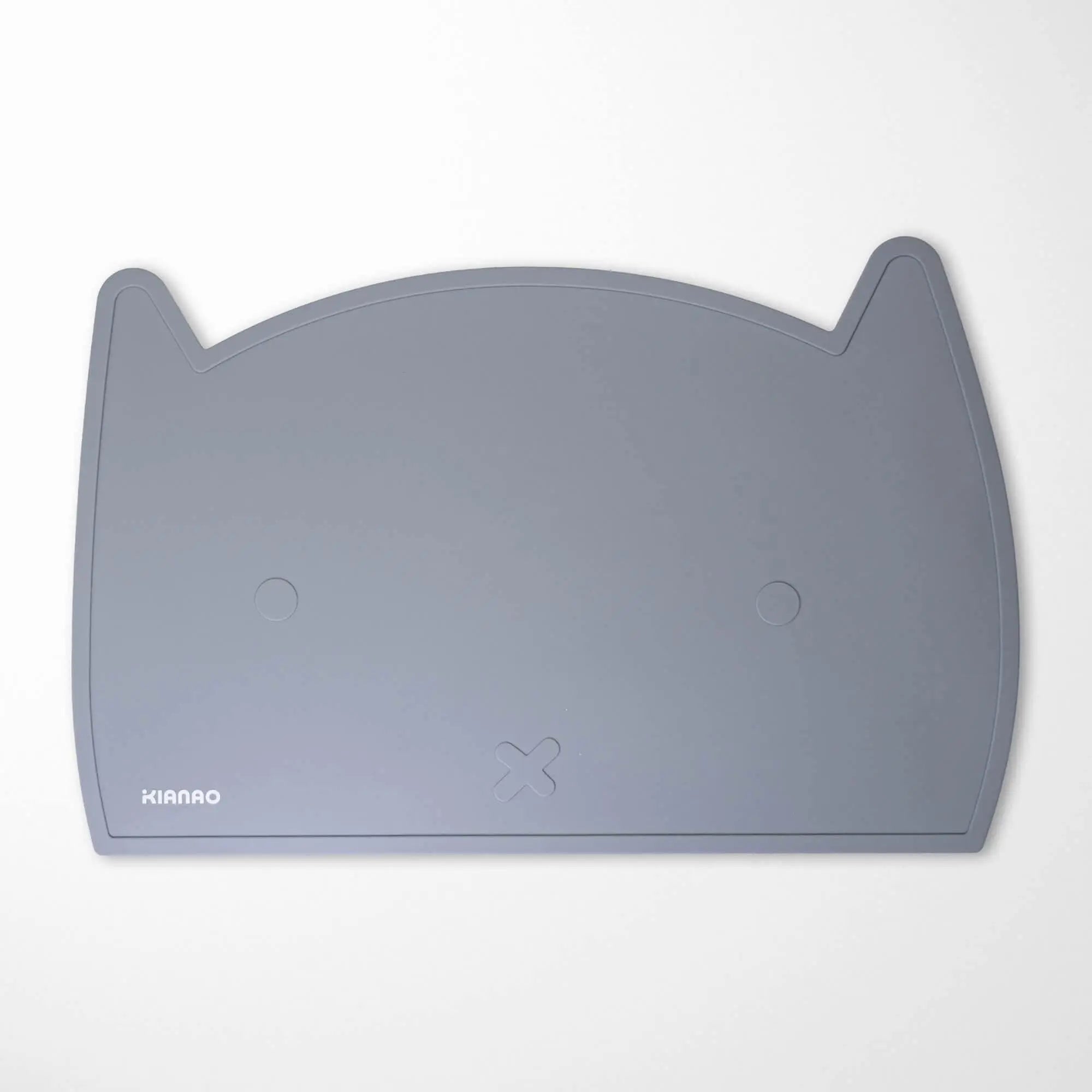Slate Gray cat silicone placemat featuring whimsical feline shape and smooth surface that wipes clean easily