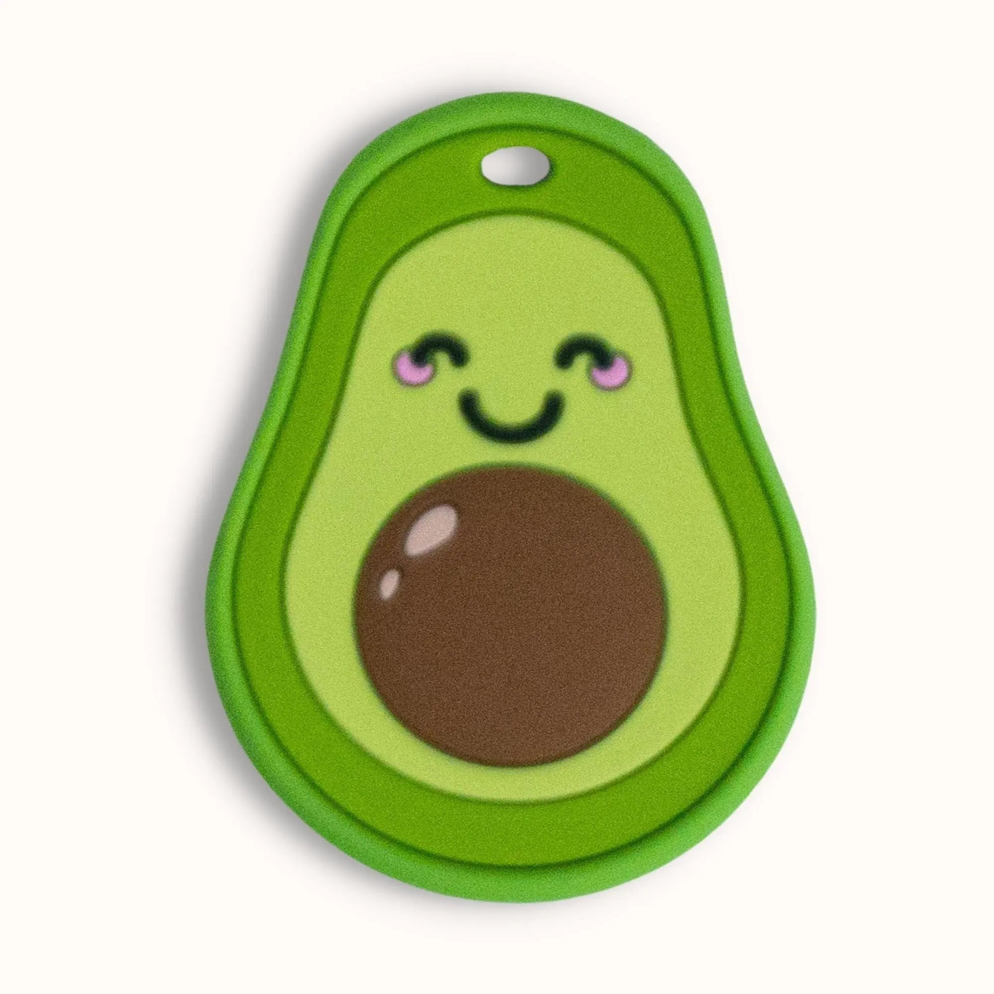 compact green avocado silicone teether with cheerful face design and easy-grip shape for baby's developing motor skills